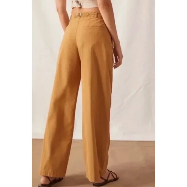 Anthropologie Mustard Yellow Wide Leg Pleated Cinch Back Trousers Size 6 - Image 2