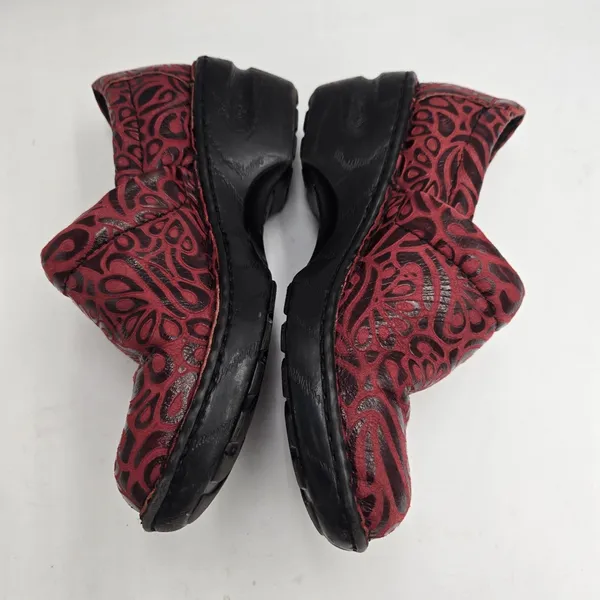 Boc Born Peggy Shoes Women’s 6 Red Embossed Tooled Slip On Floral Clogs Boho Y2K - Image 5