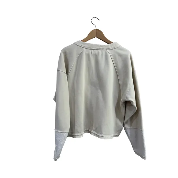 We The Free Lace Up Sweatshirt Cream Raw Hem Distressed Pullover Sz S - Image 2
