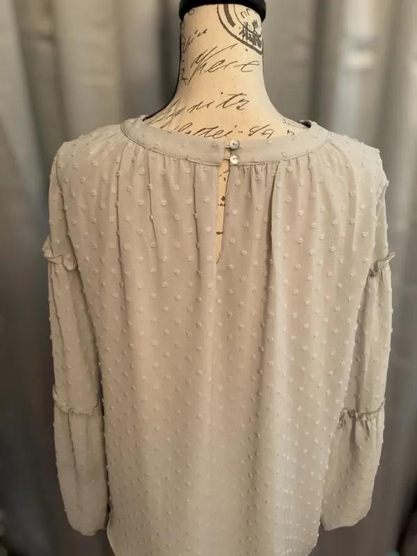 Listicle Light Gray Swiss Dot Tiered Peasant Blouse - Image 3