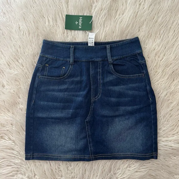 Halara Flex High Waisted Mini Washed Denim Casual Skirt Bright Blue Denim XS - Image 2