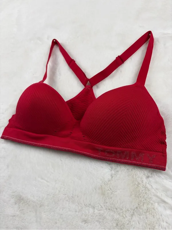 Tommy Hilfiger Red Padded Wirefree Sports Bra Small - Image 4