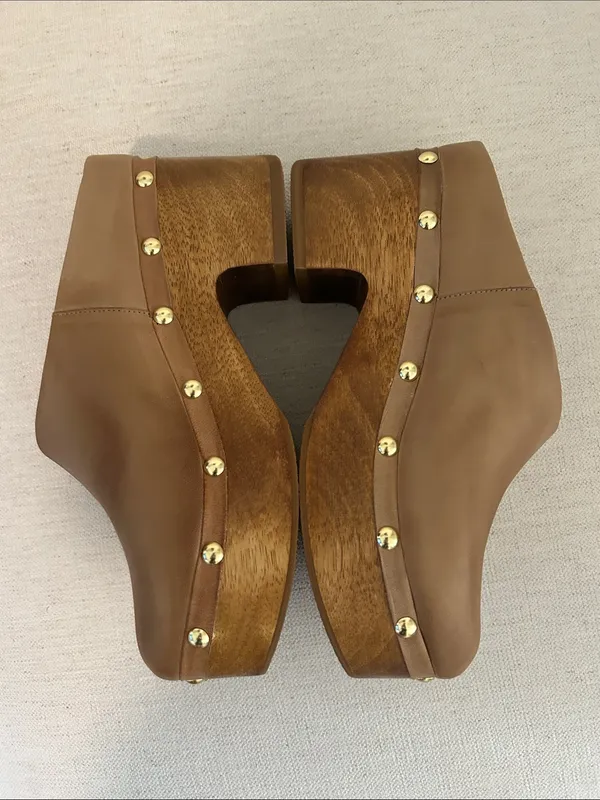 FREE PEOPLE Calli Clogs, Tan Leather, Size 11, NWOT - Image 7