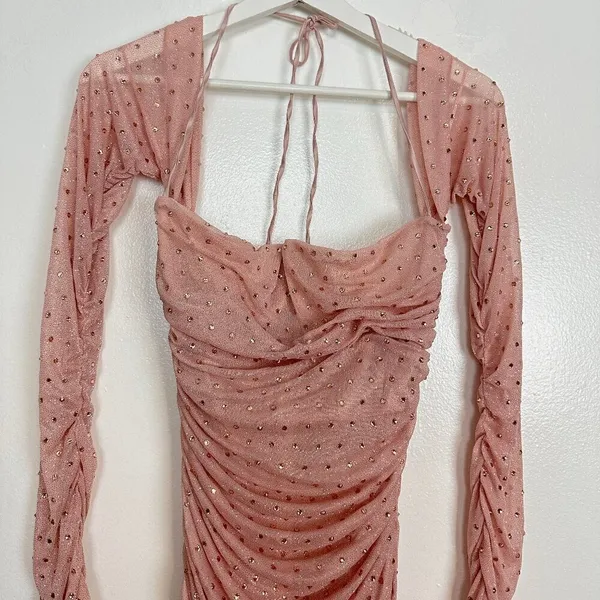 HOUSE OF CB Estella Crystallised Mini Dress in Soft Pink Size Medium - Image 5