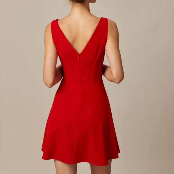 Rihoas Red Boat Neck High Waisted Mini Dress - Image 5