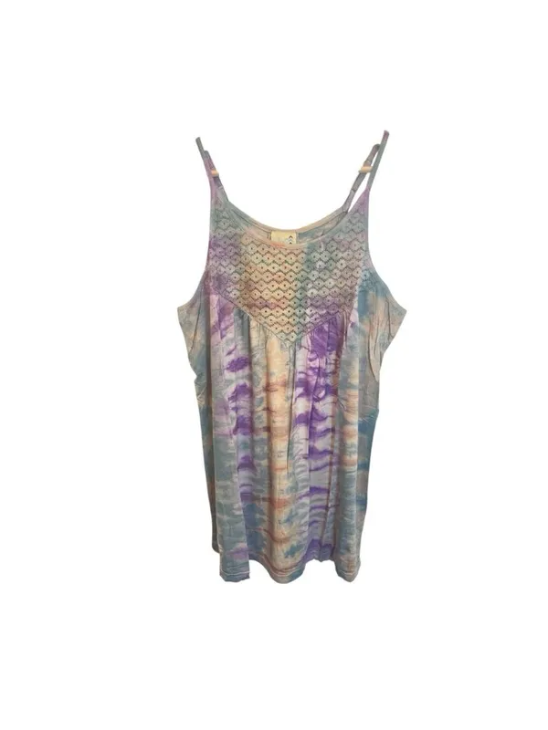 Jaded Gypsy Tie-Dye Yoke Lace Tank Top L/XL Boho Indie Purple Brown - Image 3