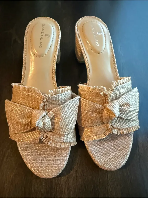 Bandolino Arden Mule Natural Woven Bow Block 2” Heel Open Toe Mule Summer Sanda - Image 11