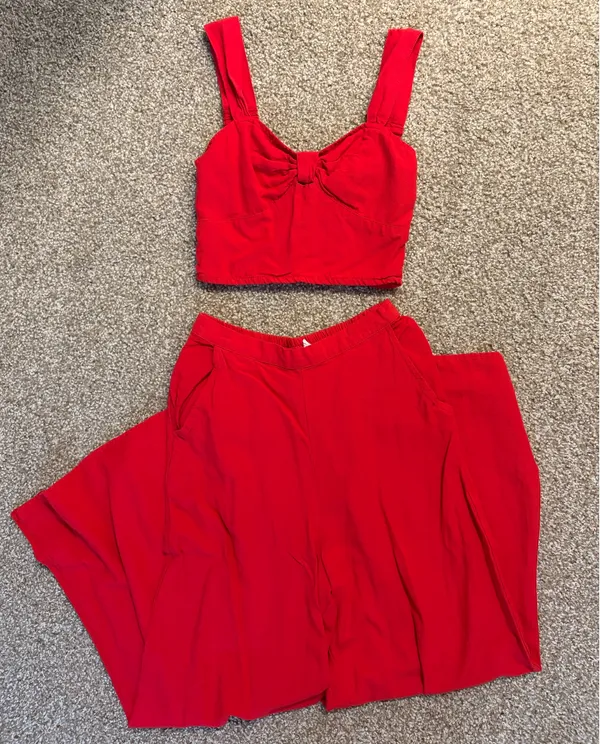 Midnight sky Red Linen Two Piece Pants Set - Image 2
