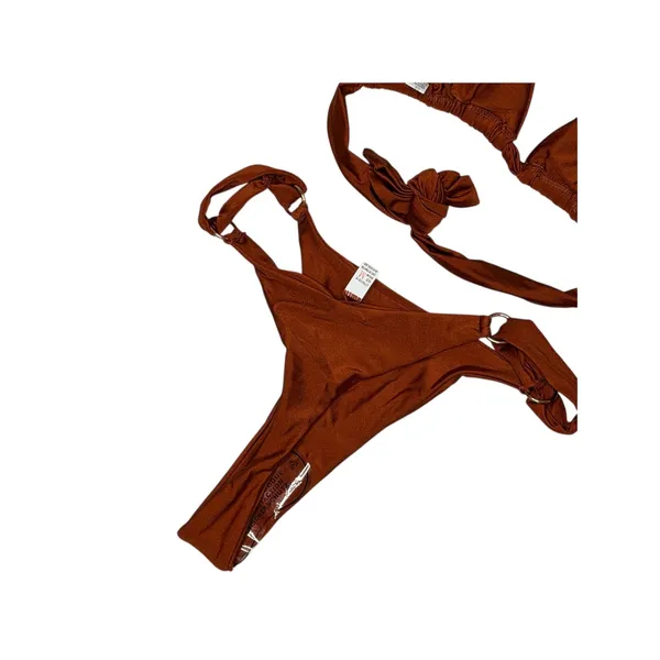 Metallic Bronze O-Ring Triangle Bikini Thong Set M 8 10 NWOT - Image 5