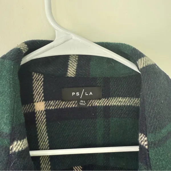 PacSun PS/LA Green & Navy Plaid Wool-Blend Shacket Size M/L - Image 3