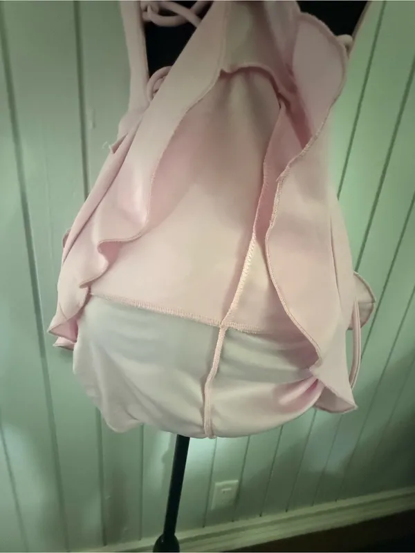 Lucy in the Sky Pale Pink Lace-Up Ruffle Back Dress - Image 4