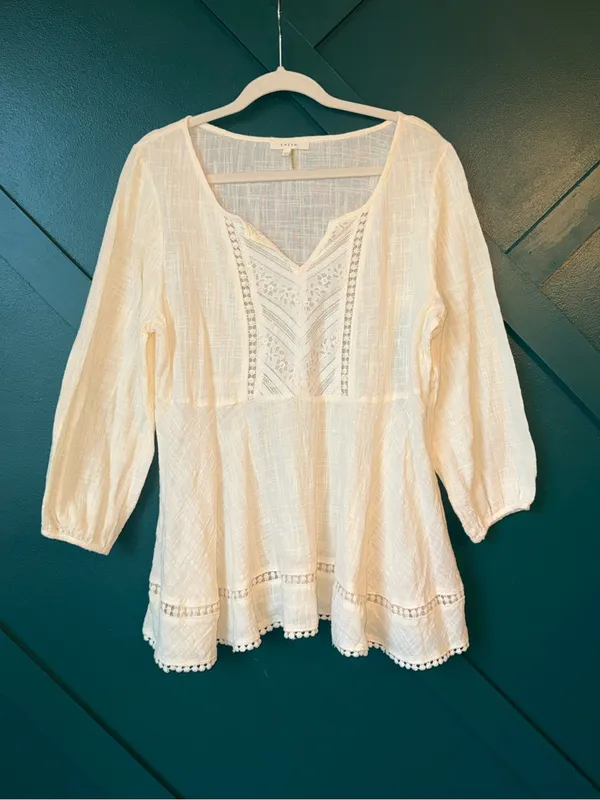 entro Cream Embroidered Peasant Tunic Top - Image 2