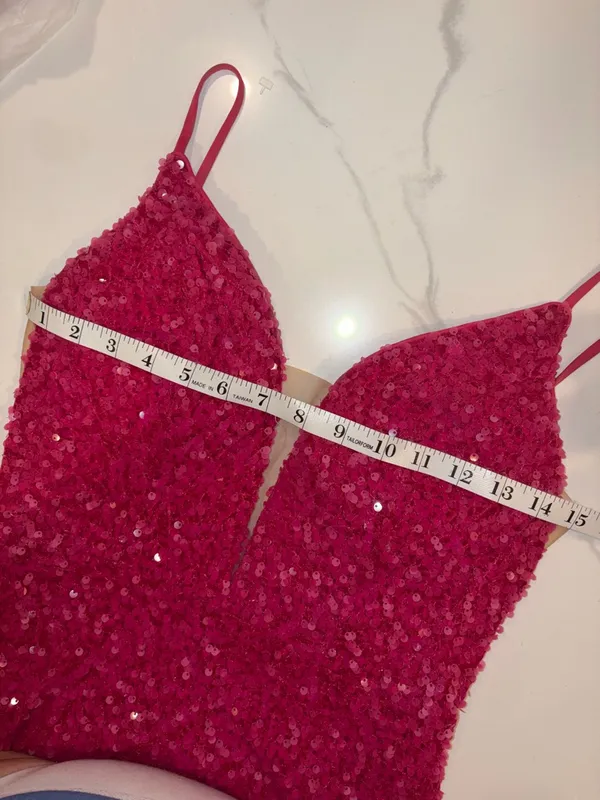 Adorable Alyce 4599 fitted straight dress in fuchsia plush sequins, size 2 - Image 9