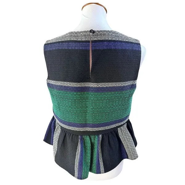 Corey Lynn Calter Anthropologie Woven Striped Peplum Sleeveless Blouse Green S - Image 3