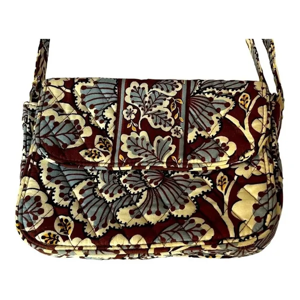 Vera Bradley Burgundy Floral Quilted‎ Cotton Crossbody Messenger Bag Handbag - Image 2