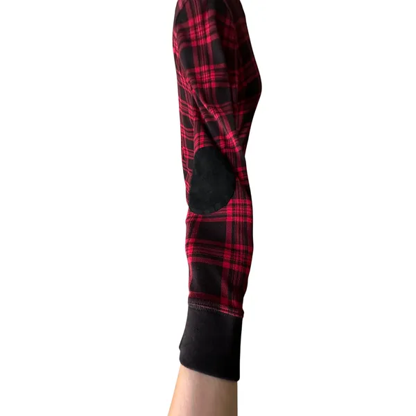 Lauren Ralph Lauren Plaid Top Red Black Shoulder Zip Elbow Patch Size L - Image 5