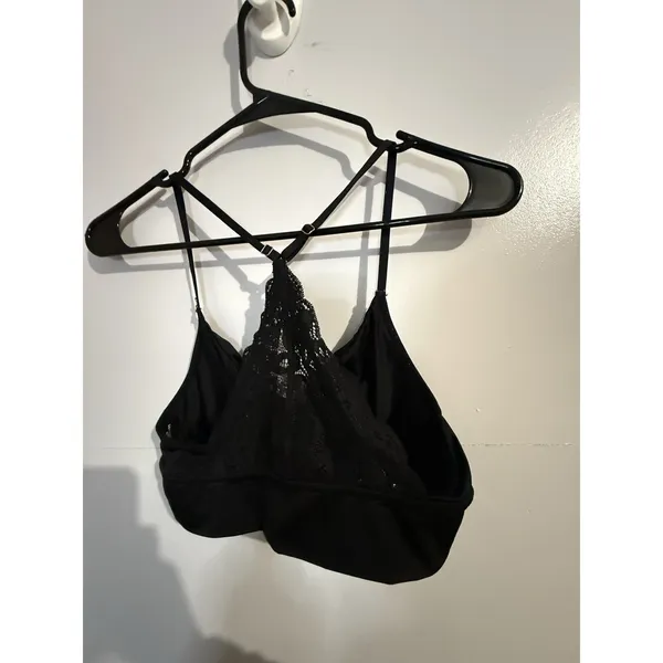 Aerie Black Satin Bralette With Lace Back Adjustable‎ Straps Women's Size S - Image 5