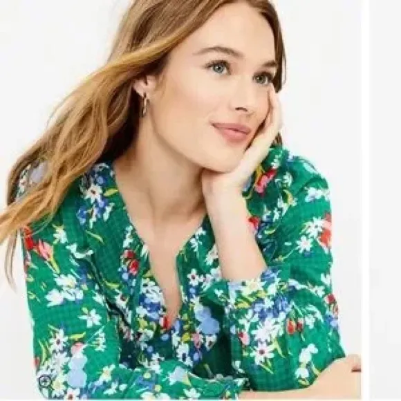NEW Loft Ann Taylor Floral Bouquet Ruffle Tie-Neck Jacquard Long Sleeve Blouse - Image 11