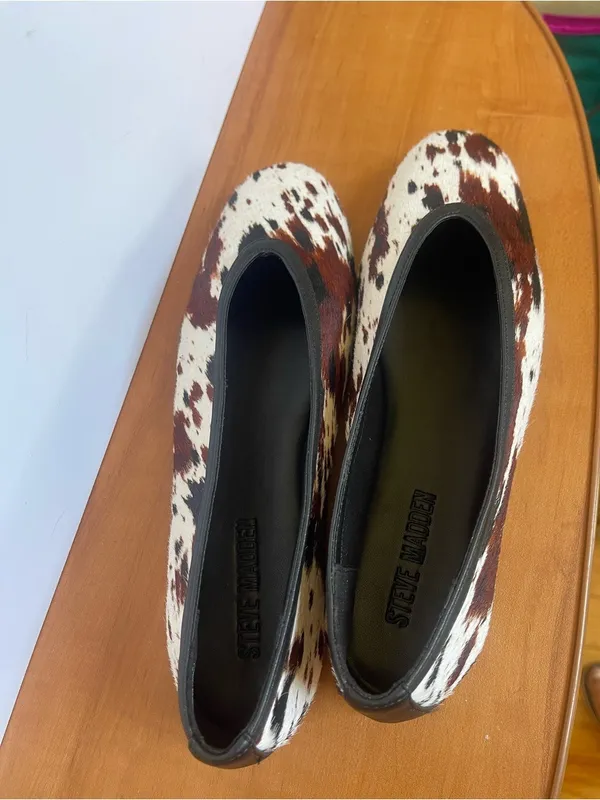 Steve Madden Leni Cow Print Hair Calf Flats Women's Sz 8.5 M Western Boho Shoes - Image 8