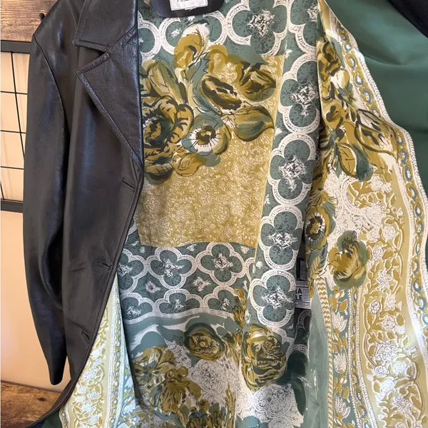 Firenze Leather Jacket Womens Long MADE IN‎ ITALY Coat Black Floral Lined L / XL - Image 5