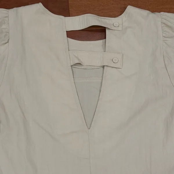 ING9 Short Puff‎ Sleeve Mini Dress Womens Beige Open Back Pockets OS One Size - Image 8