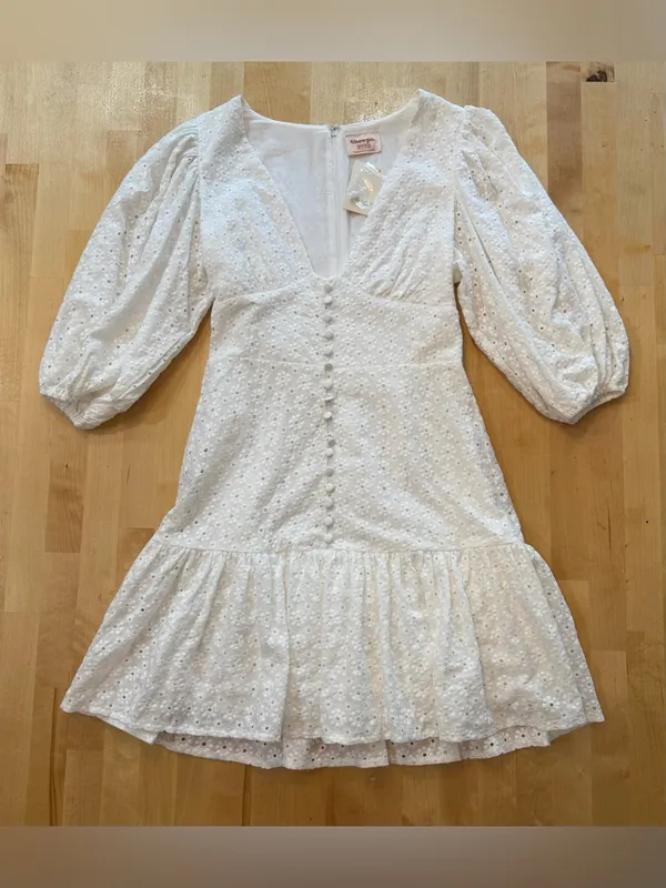 Showpo. NWT Gladys Embroidered Mini Dress with Puff Sleeves - Image 2