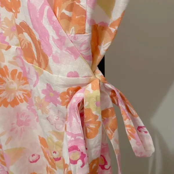 Charlie Holiday Calile Floral Wrap Mini Dress Linen Puff Sleeve Cottagecore - Image 9