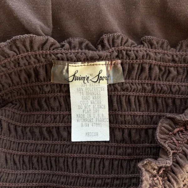 Vintage Swim n Sport Dress Medium Brown Strapless Smocked Y2K Resort Beach Cover - Image 4