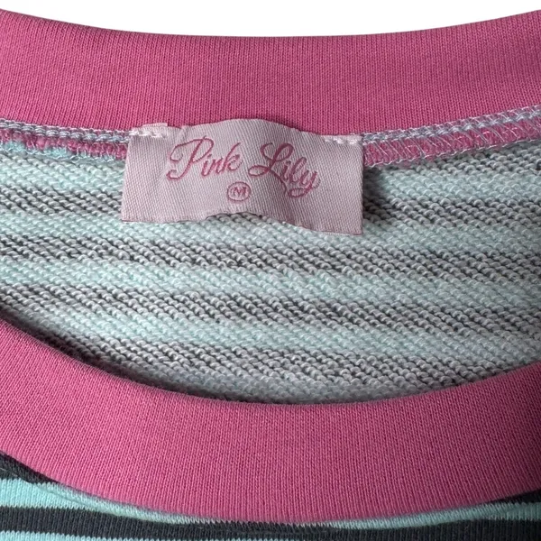 Pink Lily Mint Pink Striped Oversized Boxy Sweatshirt Medium Retro 80s - Image 7