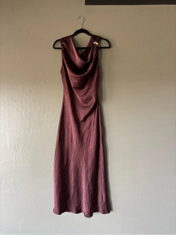 Allie Rose Cowl Neck Midi Dress in Wine - Image 3