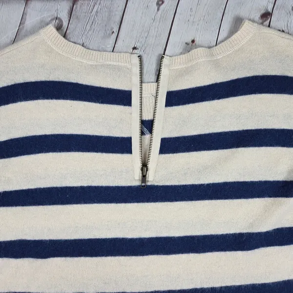 Topshop Womens Angora Blend Striped Short‎ Sleeve Sweater Cream Navy Blue US 4 - Image 6