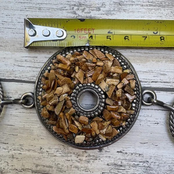 Medallion Chain Link Belt OS Brown Silver Boho Stone Inlay Earthy Artsy Western - Image 9