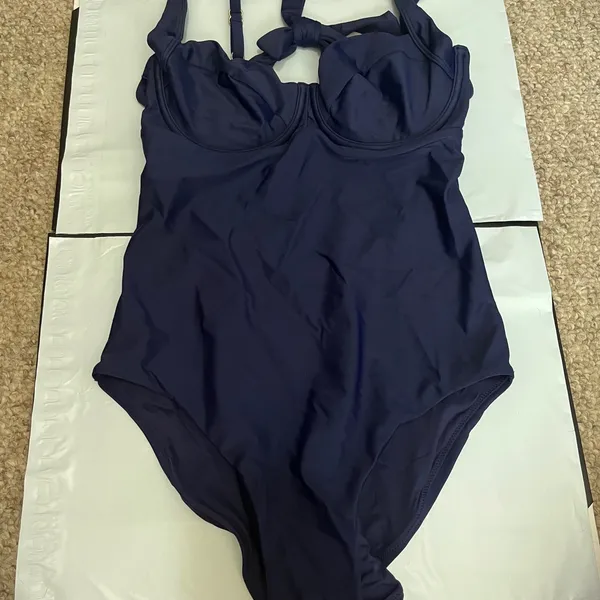 New Quince Italian Underwire One Piece Womens Swimsuit Deep Navy Blue Size Large - Image 3