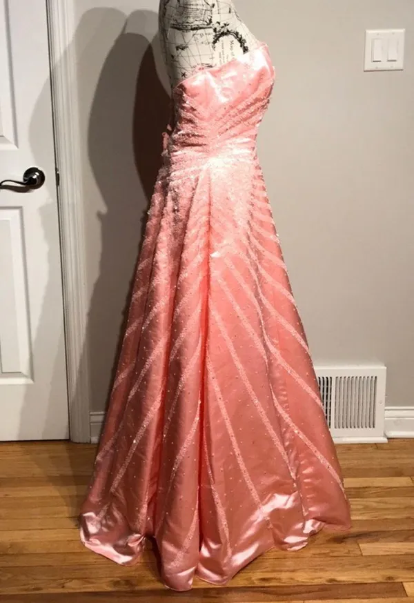 Ice & Fire Vintage Y2k Coquette Pastel Embellish Bead Line Striped A-line Formal Evening Prom Gown corset - Image 4
