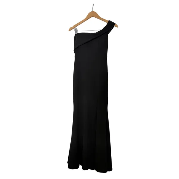 Aqua Scuba Crepe Off Shoulder Gown Size 2 in Black Side Slit‎ Back Zip NEW - Image 3