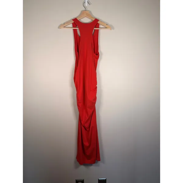 Michael Stars Red Ruched Racerback‎ Midi Bodycon Dress 9579 Womens Large - Image 4