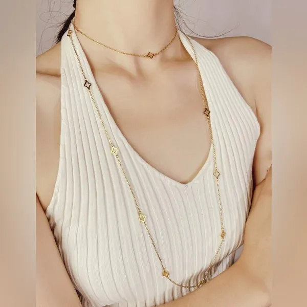 Gold Plated Floral clover necklace Stainless Steel women Jewelry 42” - Image 4