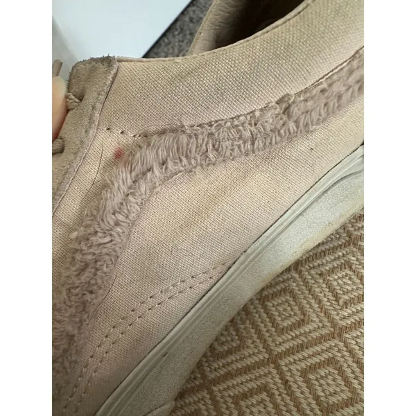 Vans Old Skool Platform Fuzzy Side Stripe Beige Tan Sneakers Women Size 6.5 - Image 3