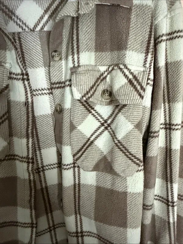 Streetwear Society Plaid Button-Down Shirt Jacket - Cream & Brown - Image 4