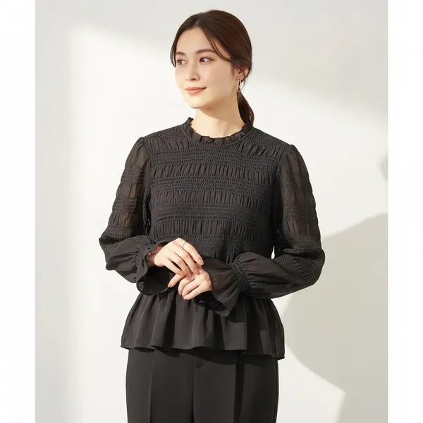 Express Elegant Black Smocked Balloon Sleeve Peplum Blouse NWT - Image 5