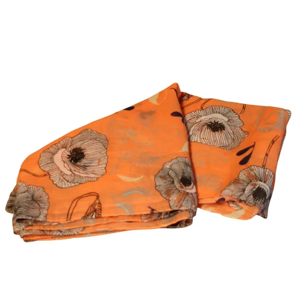 Printed Village Orange Floral Scarf Wrap Shawl Boho Sheer Lightweight‎ 74x38 - Image 5