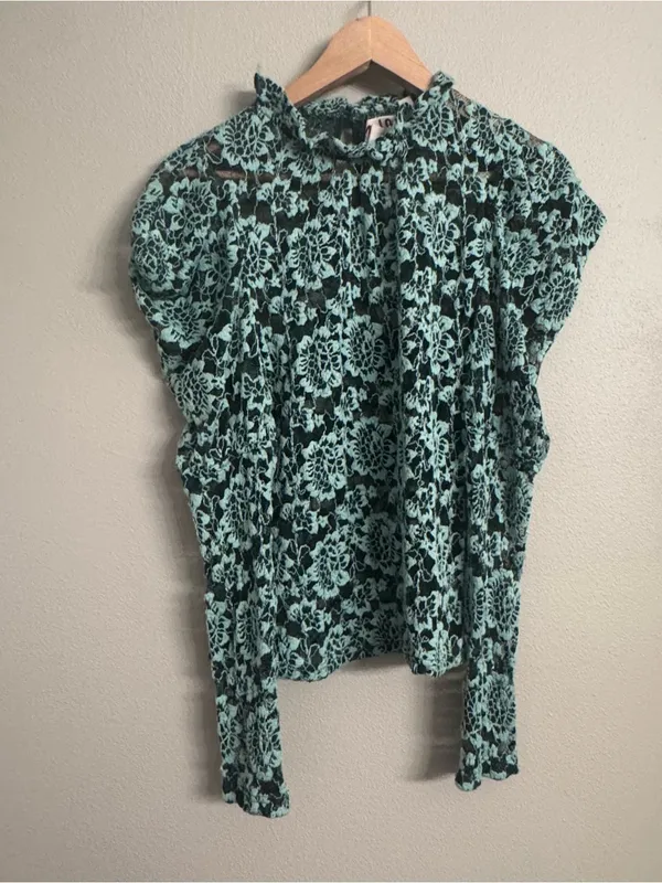 ANTHRO | DOLAN Sheer Lace Mockneck Blue Size M - Image 2