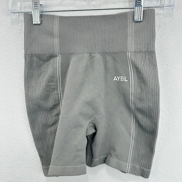 AYBL Size Small Motion Seamless Biker Shorts Gray White Trim High Waist Gym Spin - Image 4