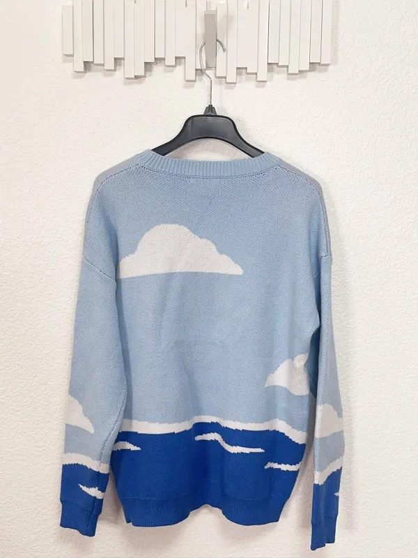 Miss Sparkling Coastal Lighthouse Scenic Knit Sweater Nautical Oversized Pullove - Image 6