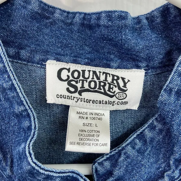 Vintage Country‎ Store blue denim cotton floral embroidered mock neck zip jacket - Image 4