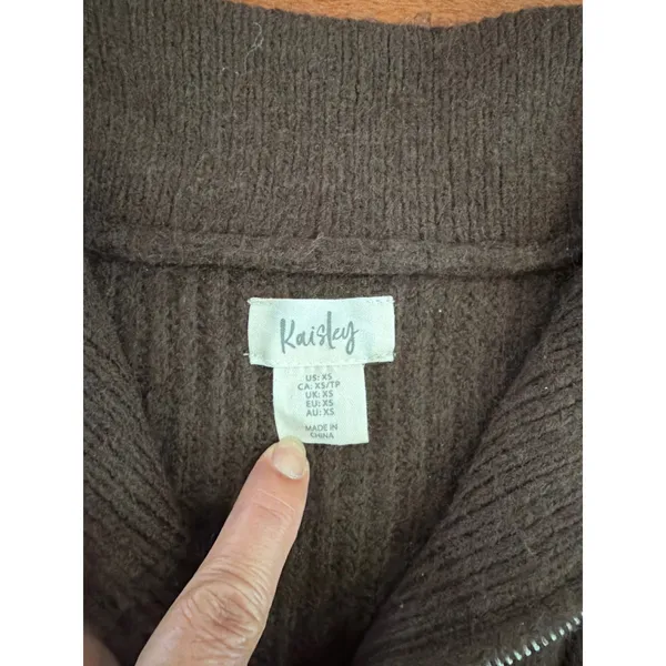 Kaisley Quarter‎ Zip Ribbed Sweater Vest Womens Brown Sleeveless Knit Top XS - Image 2