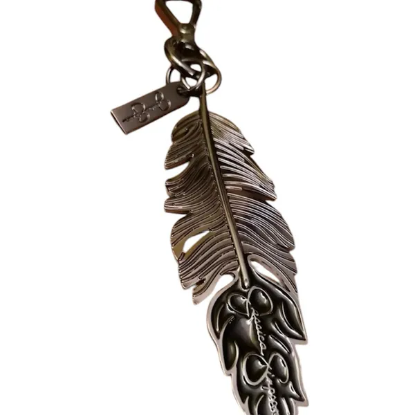 Jessica Simpson Pewter Solid Feather Color Keychain Bag Charm, Luggage Charm - Image 5