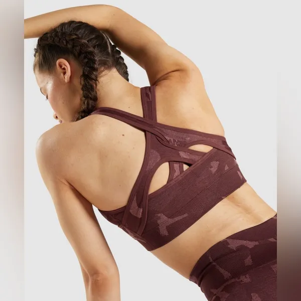 Gymshark Maroon Camo Adapt Strappy Back Seamless‎ Athletic Sports Bra Sz XS - Image 3