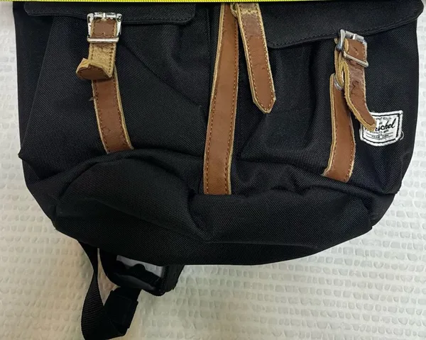 Herschel Black Canvas Backpack with Brown Leather Straps - Image 3
