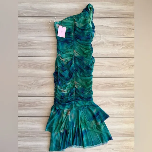 Hello Molly Euphoria One Shoulder Mesh Midi Dress Green Size 8 NWT - Image 4